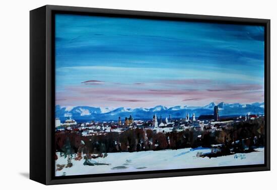 Snow covered Munich Winter Panorama with Alps-Markus Bleichner-Framed Stretched Canvas