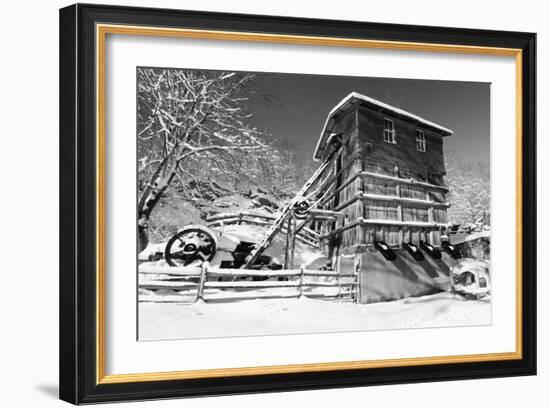 Snow Covered Old Quarry Stamp Mill-George Oze-Framed Photographic Print