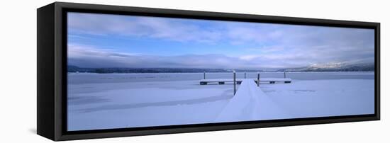 Snow Covered Pier, Mccall, Valley County, Idaho, USA-null-Framed Stretched Canvas