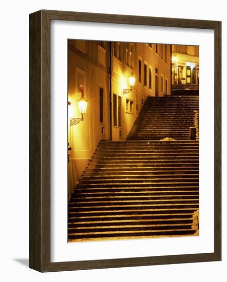 Snow Covered Radnicke Steps in Mala Strana Suburb at Night, Prague, Czech Republic, Europe-Richard Nebesky-Framed Photographic Print