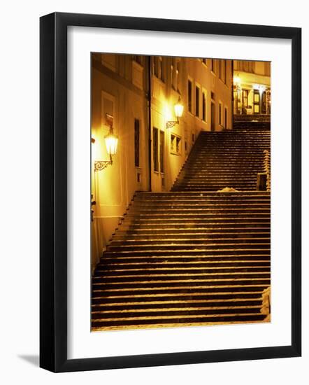 Snow Covered Radnicke Steps in Mala Strana Suburb at Night, Prague, Czech Republic, Europe-Richard Nebesky-Framed Photographic Print