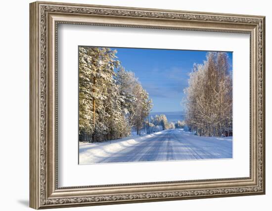 Snow Covered Road, Near Lulea, Northern Sweden-Peter Adams-Framed Photographic Print