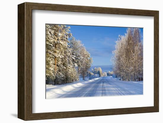 Snow Covered Road, Near Lulea, Northern Sweden-Peter Adams-Framed Photographic Print