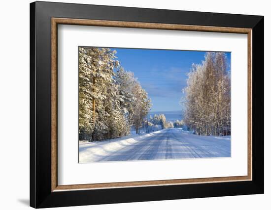 Snow Covered Road, Near Lulea, Northern Sweden-Peter Adams-Framed Photographic Print