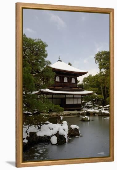 Snow-covered Silver Pavilion, Ginkaku-ji Temple, Kyoto, Japan, Asia-Damien Douxchamps-Framed Premier Image Canvas