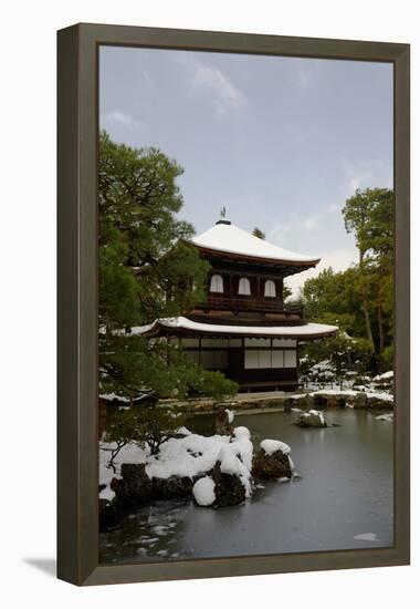 Snow-covered Silver Pavilion, Ginkaku-ji Temple, Kyoto, Japan, Asia-Damien Douxchamps-Framed Premier Image Canvas