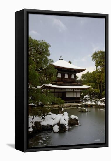 Snow-covered Silver Pavilion, Ginkaku-ji Temple, Kyoto, Japan, Asia-Damien Douxchamps-Framed Premier Image Canvas