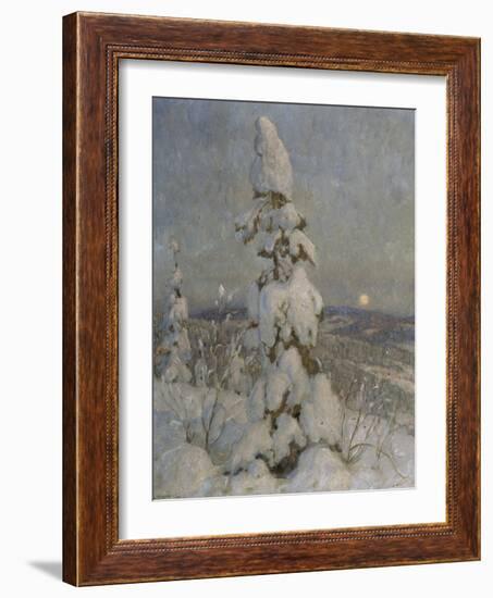 Snow Covered Spruce in Moonlight-Thorolf Holmboe-Framed Giclee Print