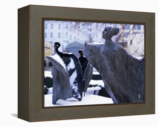 Snow Covered Statues in Frantiskanska Garden, Nove Mesto, Prague, Czech Republic, Europe-Richard Nebesky-Framed Premier Image Canvas