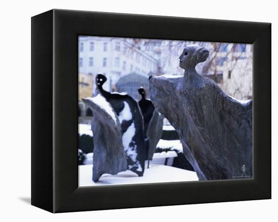 Snow Covered Statues in Frantiskanska Garden, Nove Mesto, Prague, Czech Republic, Europe-Richard Nebesky-Framed Premier Image Canvas