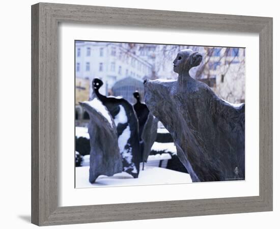 Snow Covered Statues in Frantiskanska Garden, Nove Mesto, Prague, Czech Republic, Europe-Richard Nebesky-Framed Photographic Print