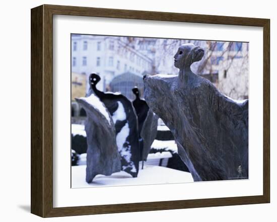 Snow Covered Statues in Frantiskanska Garden, Nove Mesto, Prague, Czech Republic, Europe-Richard Nebesky-Framed Photographic Print