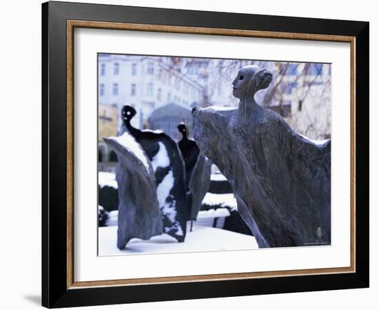 Snow Covered Statues in Frantiskanska Garden, Nove Mesto, Prague, Czech Republic, Europe-Richard Nebesky-Framed Photographic Print