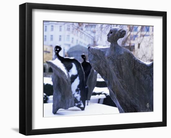 Snow Covered Statues in Frantiskanska Garden, Nove Mesto, Prague, Czech Republic, Europe-Richard Nebesky-Framed Photographic Print