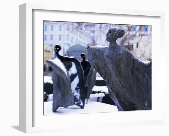 Snow Covered Statues in Frantiskanska Garden, Nove Mesto, Prague, Czech Republic, Europe-Richard Nebesky-Framed Photographic Print