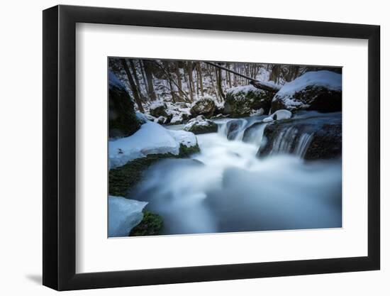 Snow-Covered Stream Course in Winter Scenery, Triebtal, Vogtland, Saxony, Germany-Falk Hermann-Framed Photographic Print