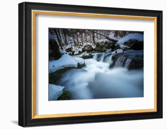 Snow-Covered Stream Course in Winter Scenery, Triebtal, Vogtland, Saxony, Germany-Falk Hermann-Framed Photographic Print