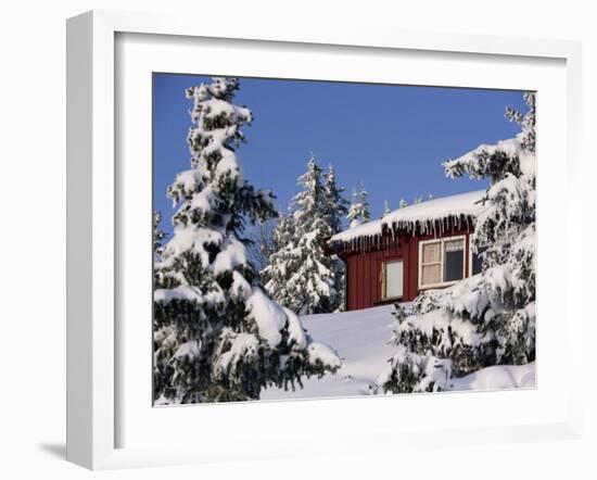 Snow Covered Trees and House, with Icicles, Near Sjusjoen, Lillehammer Area, Norway, Scandinavia-Woolfitt Adam-Framed Photographic Print