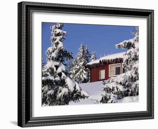 Snow Covered Trees and House, with Icicles, Near Sjusjoen, Lillehammer Area, Norway, Scandinavia-Woolfitt Adam-Framed Photographic Print