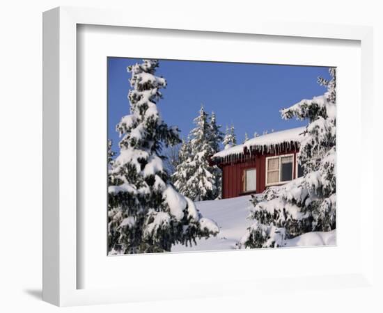 Snow Covered Trees and House, with Icicles, Near Sjusjoen, Lillehammer Area, Norway, Scandinavia-Woolfitt Adam-Framed Photographic Print