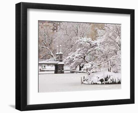 Snow covered trees with a footbridge in a public park, Boston Public Garden, Boston, Massachusetts,-Mark Hunt-Framed Photographic Print