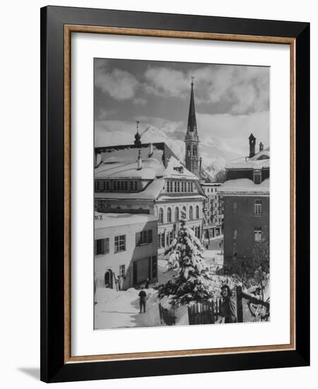 Snow-Covered Winter-Resort Village St. Moritz. Evangelical Church in Background-Alfred Eisenstaedt-Framed Photographic Print