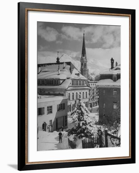 Snow-Covered Winter-Resort Village St. Moritz. Evangelical Church in Background-Alfred Eisenstaedt-Framed Photographic Print