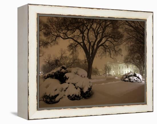 Snow Covers the Lawn in Front of the White House in Washington-null-Framed Premier Image Canvas