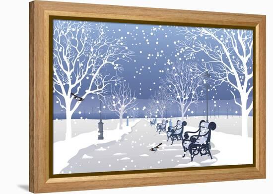 Snow falling in City Park-Milovelen-Framed Stretched Canvas