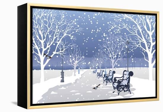 Snow falling in City Park-Milovelen-Framed Stretched Canvas