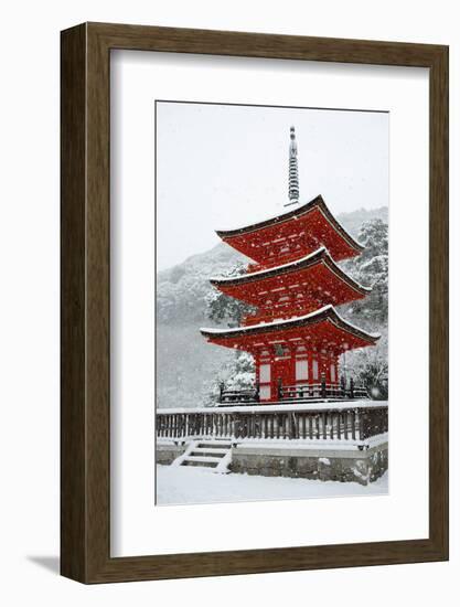 Snow falling on small red pagoda, Kiyomizu-dera Temple, UNESCO World Heritage Site, Kyoto, Japan, A-Damien Douxchamps-Framed Photographic Print