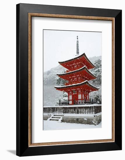 Snow falling on small red pagoda, Kiyomizu-dera Temple, UNESCO World Heritage Site, Kyoto, Japan, A-Damien Douxchamps-Framed Photographic Print