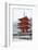 Snow falling on small red pagoda, Kiyomizu-dera Temple, UNESCO World Heritage Site, Kyoto, Japan, A-Damien Douxchamps-Framed Photographic Print