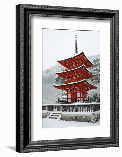 Snow falling on small red pagoda, Kiyomizu-dera Temple, UNESCO World Heritage Site, Kyoto, Japan, A-Damien Douxchamps-Framed Photographic Print