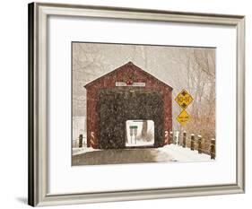 Snow Falling on the West Cornwall Covered Bridge over the Housatonic River, Connecticut, Usa-Jerry & Marcy Monkman-Framed Photographic Print