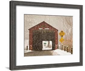 Snow Falling on the West Cornwall Covered Bridge over the Housatonic River, Connecticut, Usa-Jerry & Marcy Monkman-Framed Photographic Print