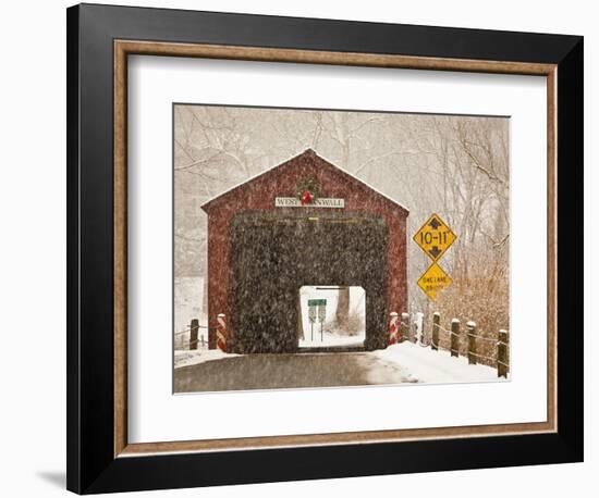 Snow Falling on the West Cornwall Covered Bridge over the Housatonic River, Connecticut, Usa-Jerry & Marcy Monkman-Framed Photographic Print