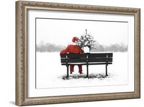 Snow Father Christmas Sitting on Park Bench-null-Framed Photographic Print