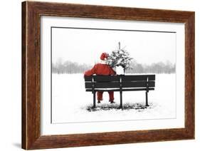 Snow Father Christmas Sitting on Park Bench-null-Framed Photographic Print
