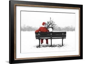 Snow Father Christmas Sitting on Park Bench-null-Framed Photographic Print