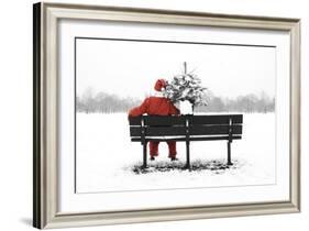 Snow Father Christmas Sitting on Park Bench-null-Framed Photographic Print