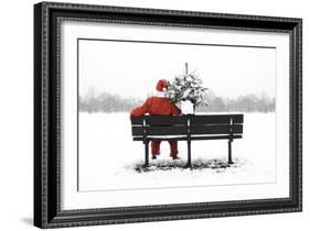 Snow Father Christmas Sitting on Park Bench-null-Framed Photographic Print