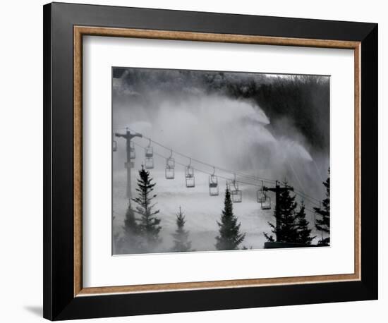 Snow Guns Pump out Man-Made Snow at Bretton Woods Ski Area, New Hampshire, November 20, 2006-Jim Cole-Framed Photographic Print