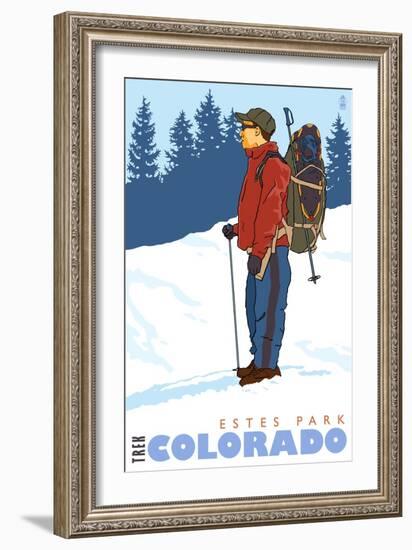 Snow Hiker, Estes Park, Colorado-Lantern Press-Framed Art Print