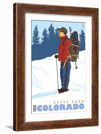 Snow Hiker, Estes Park, Colorado-Lantern Press-Framed Art Print