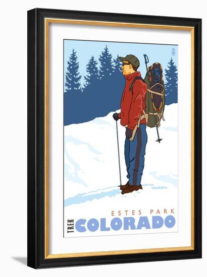 Snow Hiker, Estes Park, Colorado-Lantern Press-Framed Art Print