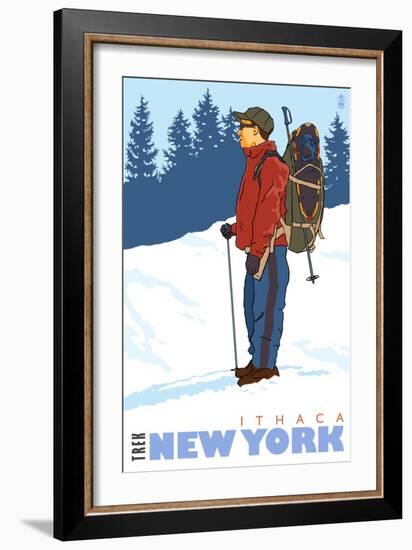 Snow Hiker, Ithaca, New York-Lantern Press-Framed Art Print