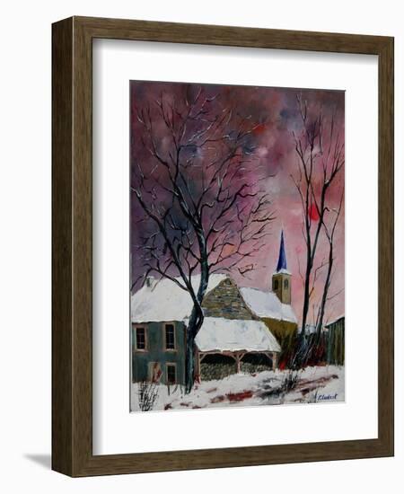 snow in sevry village ardennes-Pol Ledent-Framed Art Print