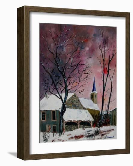 snow in sevry village ardennes-Pol Ledent-Framed Art Print