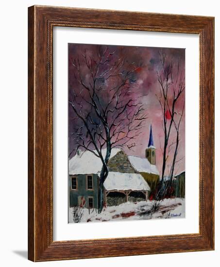 snow in sevry village ardennes-Pol Ledent-Framed Art Print